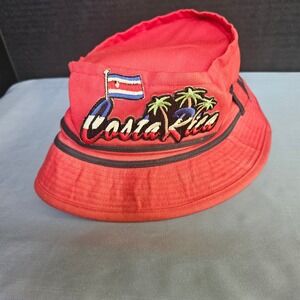 Costa Rica Bucket Hat Red Embroidered Souvenir Travel Vacation‎ Cap Adult Small